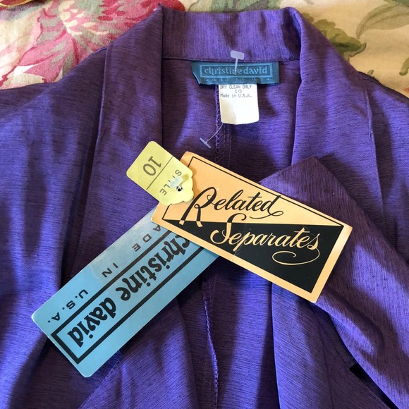 Vintage 90s CHRISTINE DAVID Size 10 Peplum 2-Button Blazer Top Vivid Purple NEW - Picture 11 of 16